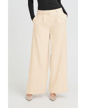 Ichi Ihlexi Wide Leg Pleat Pants - Natural