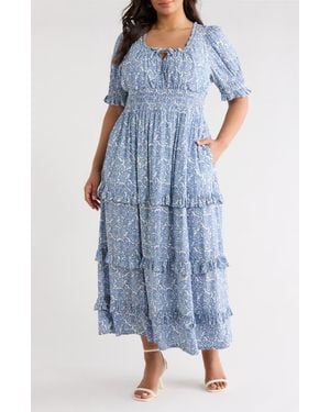 Treasure & Bond Print Smocked Waist Maxi Dress - Blue