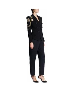 Balmain Crepe 6-Button Jacket With Embroidered Patches - Black