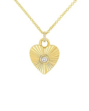 EF Collection Diamond Fluted Heart Pendant Necklace - Metallic