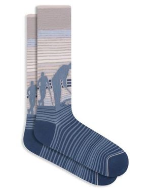 Bugatchi Golf Stripe Cotton Blend Dress Socks - Blue