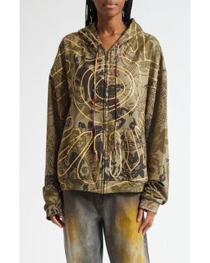 PAOLINA RUSSO Medieval Gilded Camo Zip Hoodie - Brown