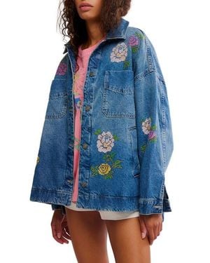 Free People Madison Embroidered Denim City Jacket - Blue
