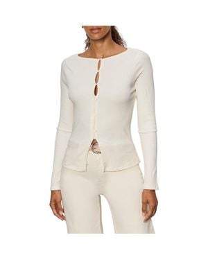 Sanctuary Stripe Button Front Long Sleeve Rib Top - White