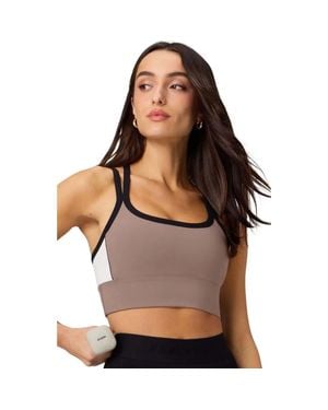 Fabletics Principal Color Block Longline Medium Impact Bra - Brown