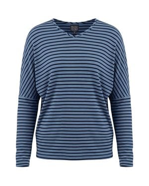 BuHu Striped V-Neck Drop Shoulder Long Sleeve Knit Top - Blue