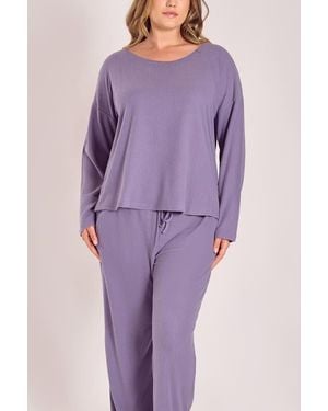 iCollection Waffle Knit Sleep Set With Drawstring Pants - Purple