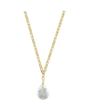 Effy 14K Diamond & Baroque Freshwater Pearl Drop Pendant Necklace - Metallic