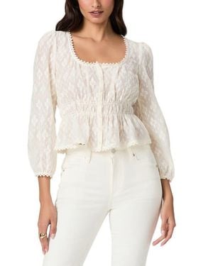 PAIGE Jay Floral Burnout Button-Up Peplum Top - White