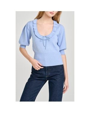 Wayf Paulina Puff Sleeve Sweater - Blue