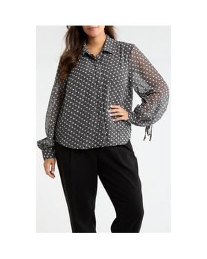 Liverpool Jeans Company Plaid Dobby Swiss Dot Top - Gray
