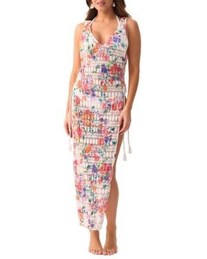 PQ Swim Joy Floral Lace Cover-Up Dress - Red