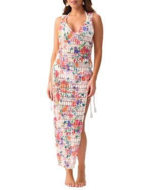 PQ Swim Joy Floral Lace Cover-Up Dress - Red