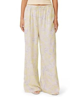 Splendid Lia Lemon Print Drawstring Pants - Natural