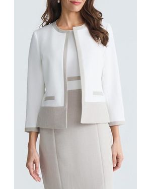 Kasper Colorblock Crepe Cardigan - Gray