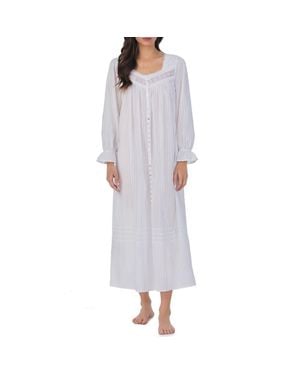 Eileen West Long Sleeve Cotton Dobby Nightgown - Gray