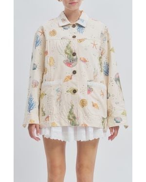 Maude Club Hayes Sea Life Print Cotton Eyelet Jacket - White