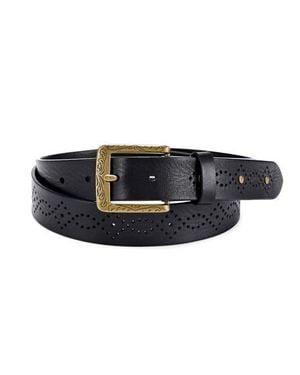 Old Trend Daisy Genuine Leather Perforated Floral Detail Belt - Blue