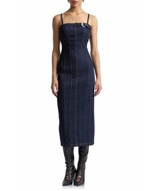 Avec Les Filles Seamed Midi Dress - Blue