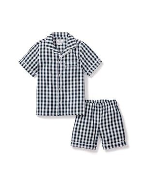 Petite Plume Kids' Gingham 2-Piece Short Pajamas - White