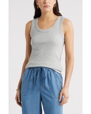Caslon Scoop Neck Rib Cotton Tank - Blue