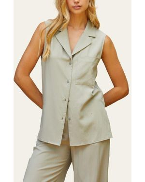 Crescent Tencel Blend Sleeveless Button Up Top - Multicolor