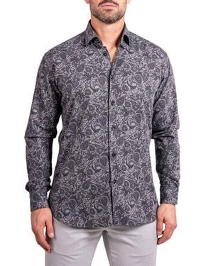 Maceoo Fibonacci Ascension 0252 Paisley Contemporary Fit Button-Up Shirt - Gray