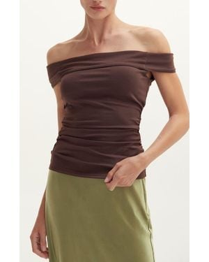 Crescent Off Shoulder Knit Top - Brown