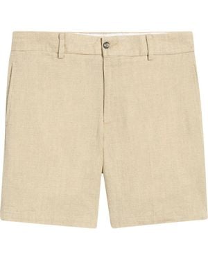 Berle Solid Linen Look Flat Front Cotton Shorts - Natural
