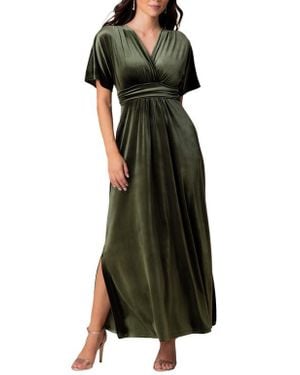 Kiyonna Verona V-Neck Velvet Evening Gown With Pockets - Black