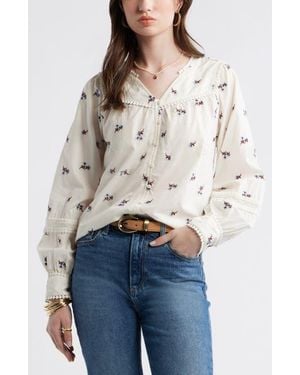 Treasure & Bond Lace Trim Button-Up Shirt - Blue