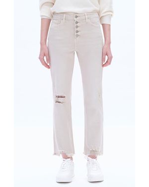 Bayeas High Waist Ripped Chew Hem Straight Leg Jeans - Multicolor