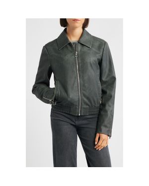 Bernardo Distressed Faux Leather Jacket - Gray