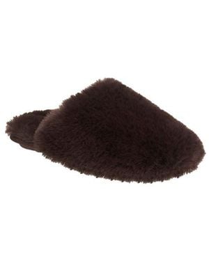 Nine West Faux Fur Closed Scuff Slipper - Brown