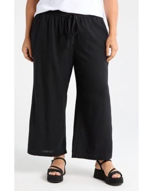 Caslon Tie Waist Wide Leg Crop Linen Blend Pants - Black