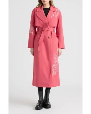 NVLT Embroidered Belted Trench Coat - Pink