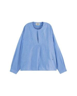 Scotch & Soda Stripe Bib Cotton & Linen Top - Blue