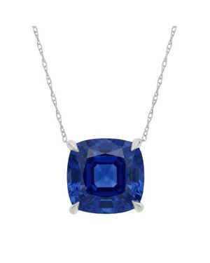 Bliss Diamond Certified 9.50Ct Cushion Sapphire Pendant 14K Necklace Lab Grown 12Mm - Blue