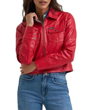 Wrangler Slim Seamed Faux Leather Jacket - Red