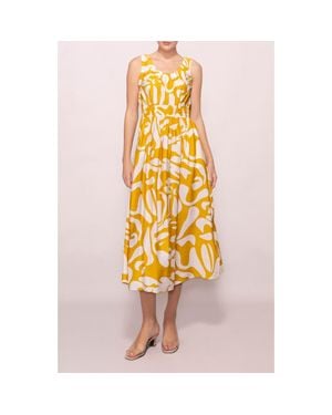 MELLODAY Abstract Print Midi Dress - Yellow