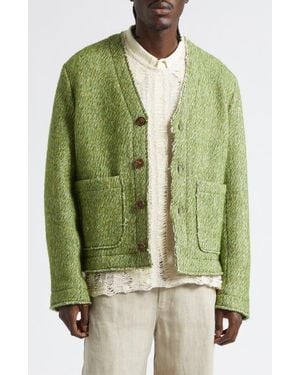 Séfr Pavel Fray Edge Cotton & Virgin Wool Cardigan - Green