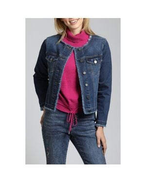 Apny Frayed Collarless Denim Jacket - Blue