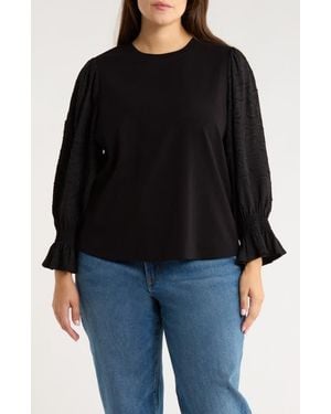 Wit & Wisdom Mixed Media Smocked Sleeve Top(Plus) - Black