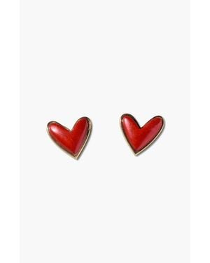 Nickel & Suede Coral Stone Sweetheart Studs - Red