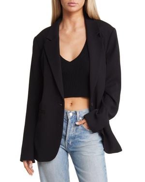 Open Edit Oversize Curve Hem Blazer - Black