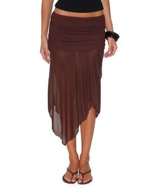 Tiger Mist Zinnia Mixed Media Asymmetric Skirt - Red