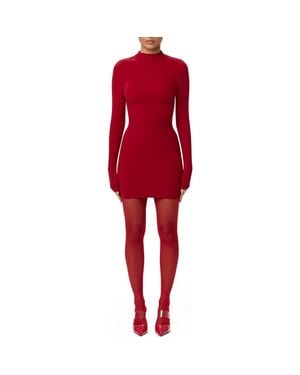 Naked Wardrobe Long Sleeve Mock Neck Minidress - Red