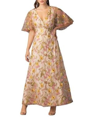 Kiyonna Embroidered Elegance Evening Gown With Sleeves - Natural