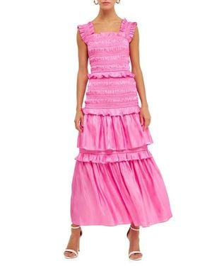 Endless Rose Sheer Smocked Tiered Maxi Dress - Pink