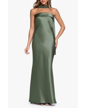 Xscape Evenings Strapless Satin Gown & Chiffon Scarf - Green